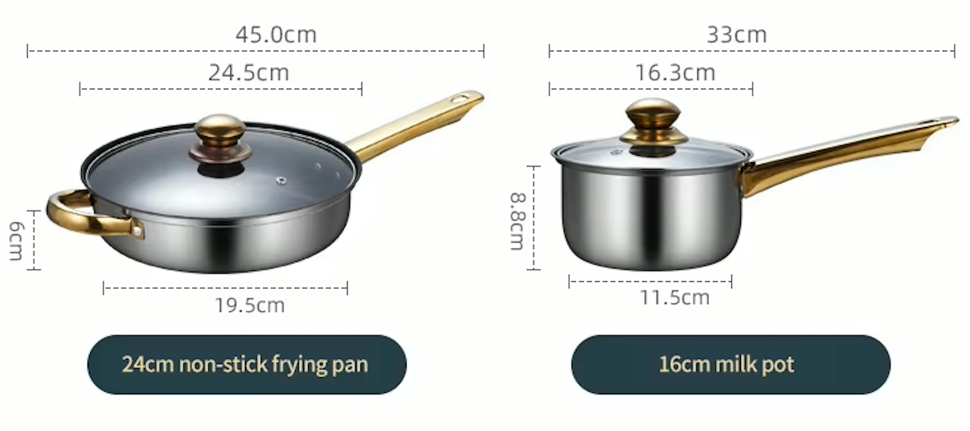 Set de Ollas Elegantes de 12pzs con asas doradas y tetera